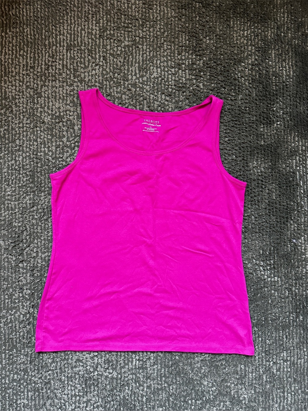 Talbots Stretch Weekend Tank Top XL Hot Pink Cotton Spandex Scoop Neck Basic